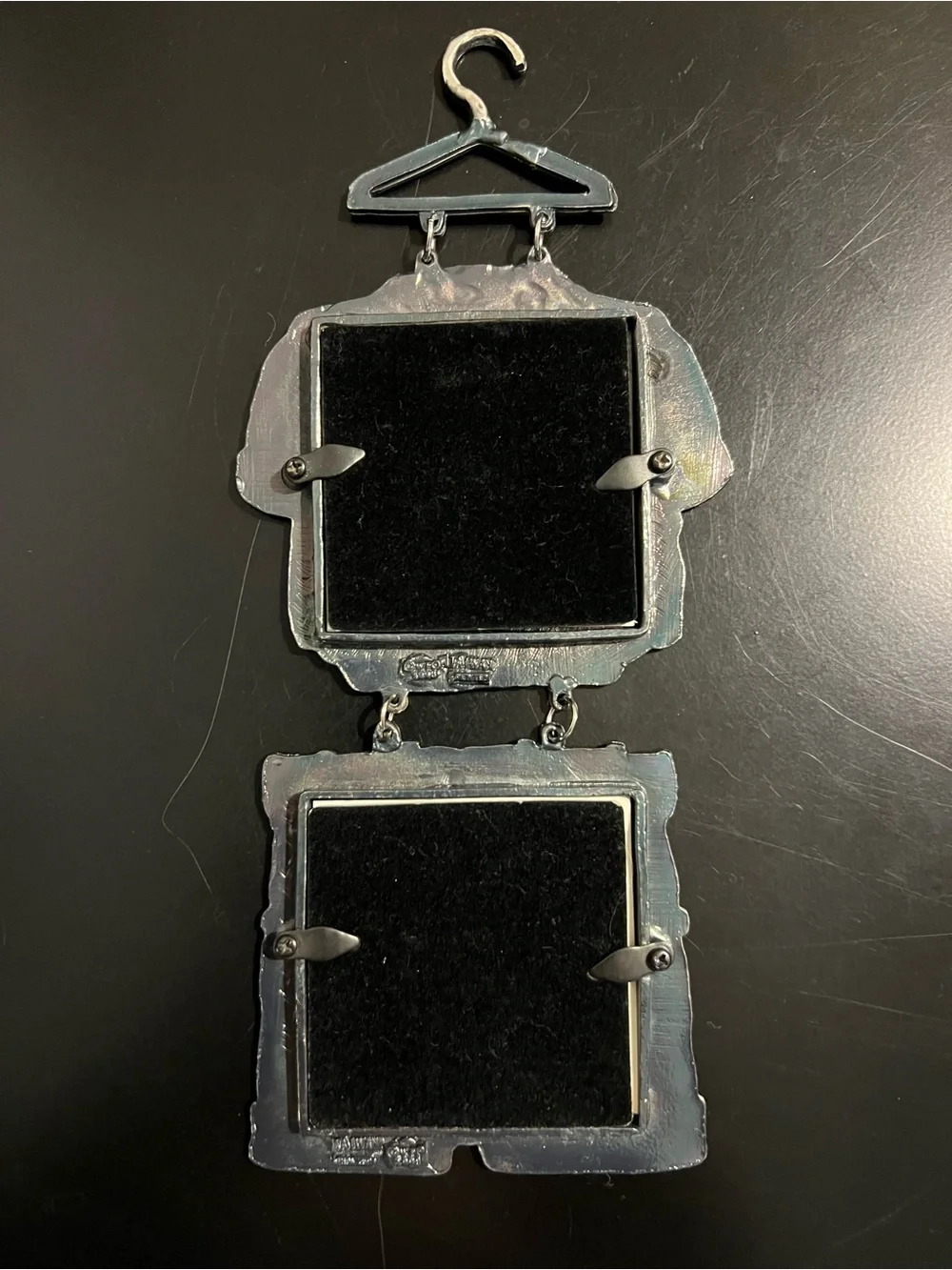Metal Double Frame Wall Hanging in Silver with Vintage Portraits